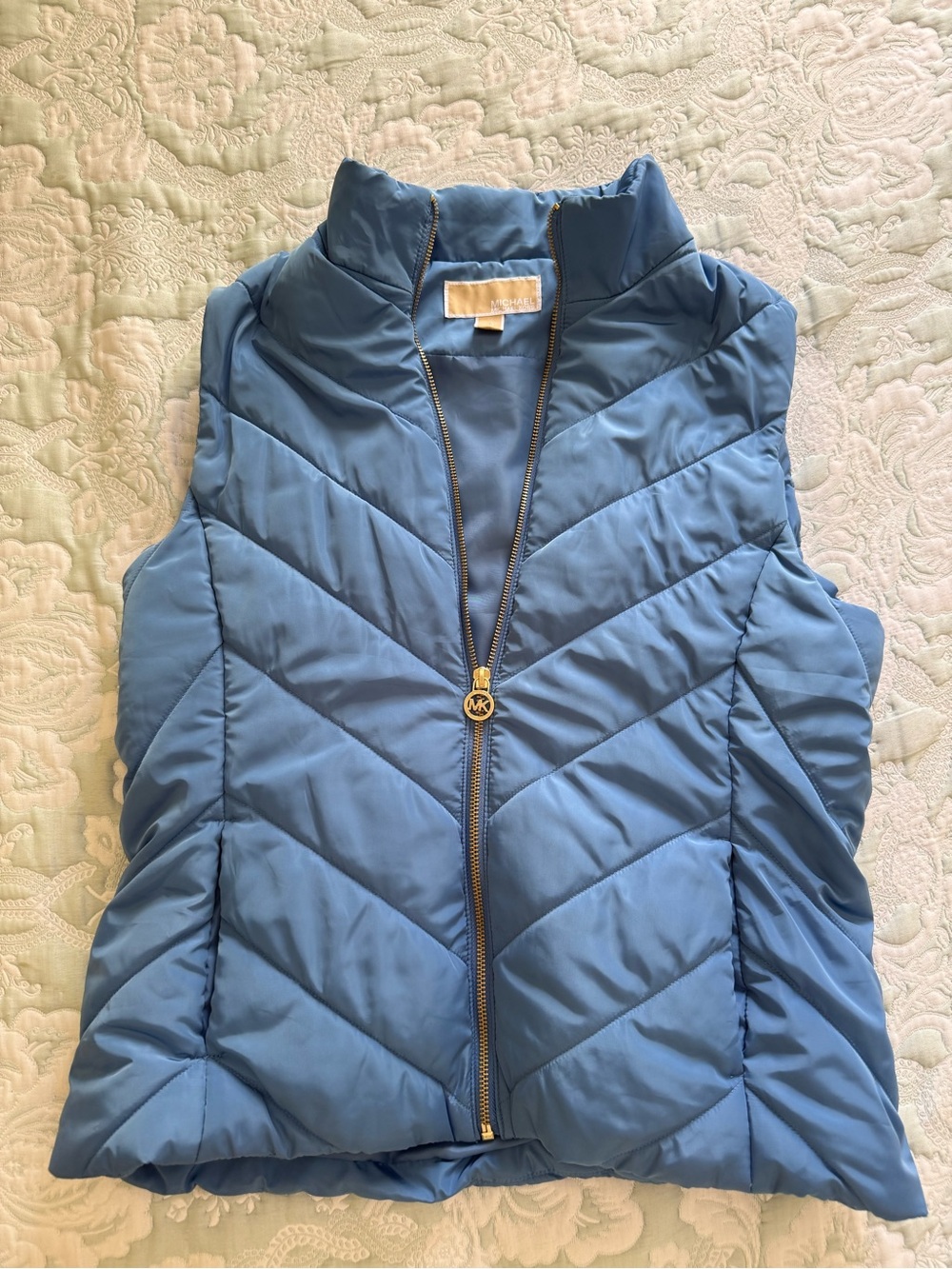 Michael Kors Light Blue Quilted Puffer Vest with Gold-Tone Zipper